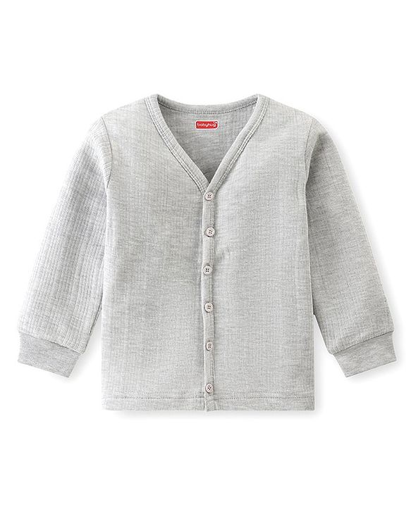 Babyhug Full Sleeves Thermal Front Open & Pullover Thermal Vest Solid Colour Pack Of 2 - Light Grey