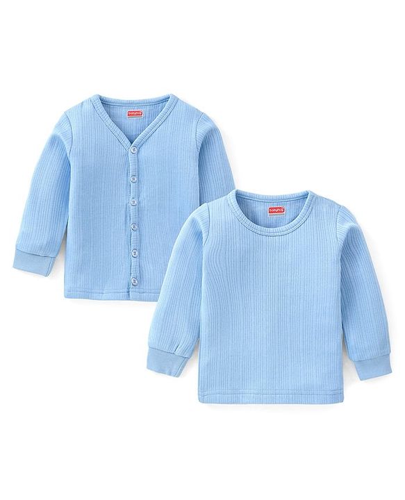 Babyhug Full Sleeves Pullover & Front Open Thermal Vests Pack of 2 - Sky Blue