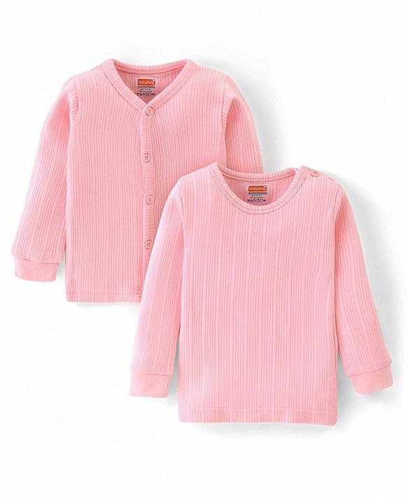 Babyhug Full Sleeves Thermal Front Open & Pullover Thermal Vest Solid Colour Pack Of 2 - Pink