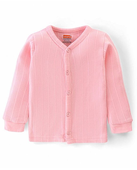 Babyhug Full Sleeves Thermal Front Open & Pullover Thermal Vest Solid Colour Pack Of 2 - Pink