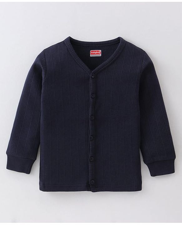 Babyhug Pullover Full Sleeve Solid Colour Thermal Vests Pack of 2 - Navy