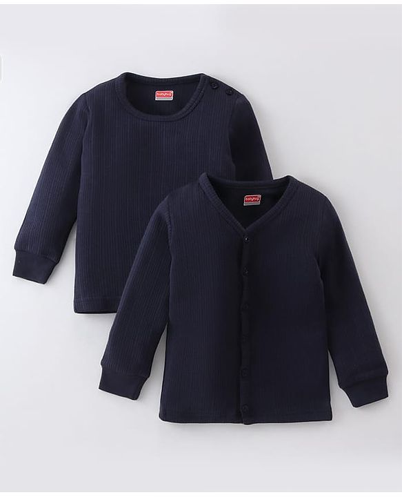 Babyhug Pullover Full Sleeve Solid Colour Thermal Vests Pack of 2 - Navy