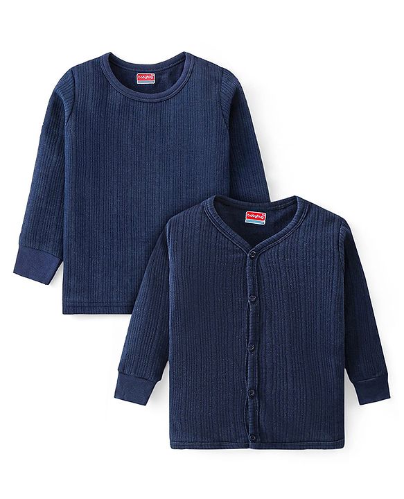 Babyhug Pullover Full Sleeve Solid Colour Thermal Vests Pack of 2 - Navy