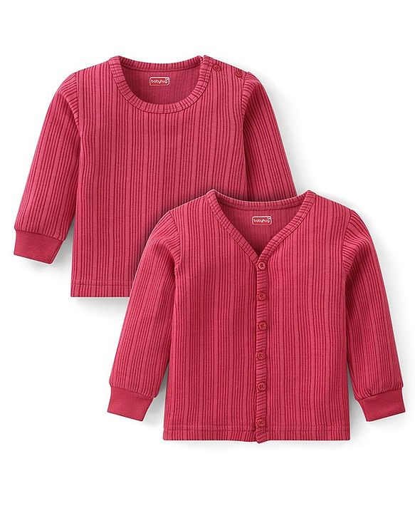 Babyhug Full Sleeves Front Open & Pullover Thermal Vests with Solid Colour Pack of 2 - Maroon