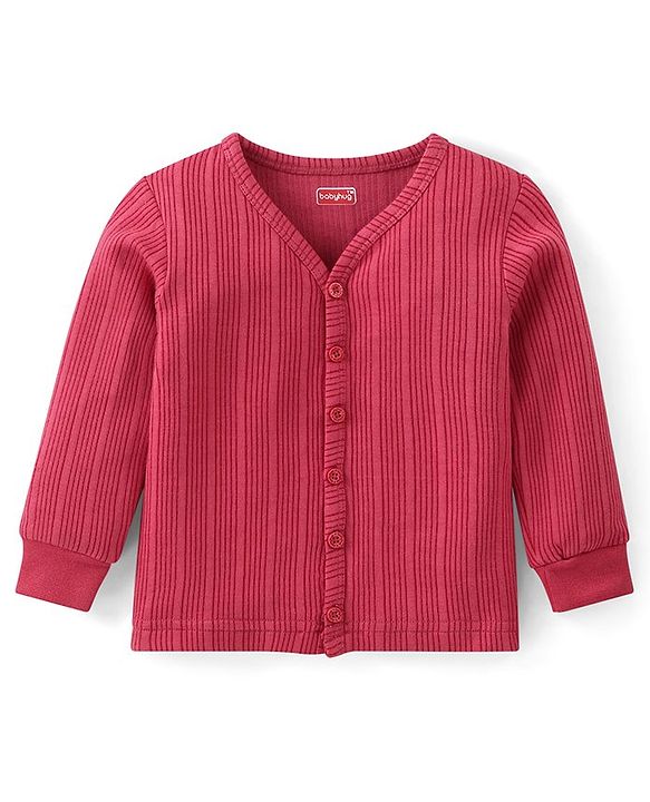 Babyhug Full Sleeves Front Open & Pullover Thermal Vests with Solid Colour Pack of 2 - Maroon