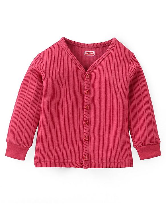 Babyhug Full Sleeves Front Open & Pullover Thermal Vests with Solid Colour Pack of 2 - Maroon