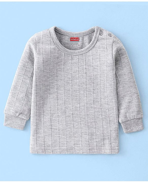 Babyhug Full Sleeves Thermal Vests & Pant Set - Light Grey