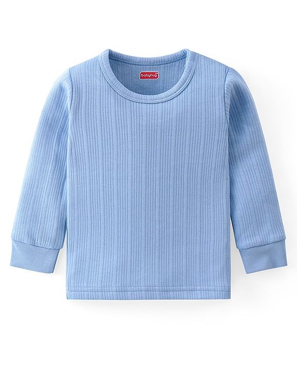 Babyhug Full Sleeves Solid Thermal Vests & Pant Set of 3 - Blue