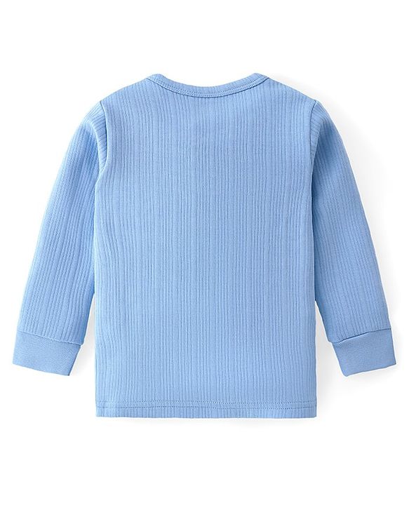 Babyhug Full Sleeves Solid Thermal Vests & Pant Set of 3 - Blue