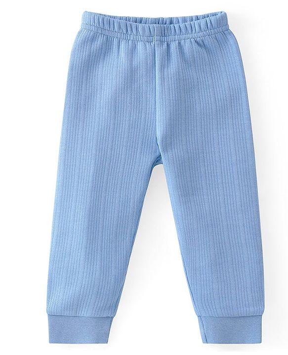 Babyhug Full Sleeves Solid Thermal Vests & Pant Set of 3 - Blue