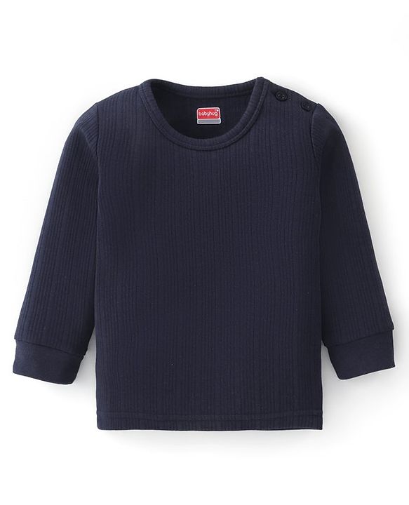 Babyhug Full Sleeves Solid Thermal Vests & Pant Set of 3 - Navy Blue