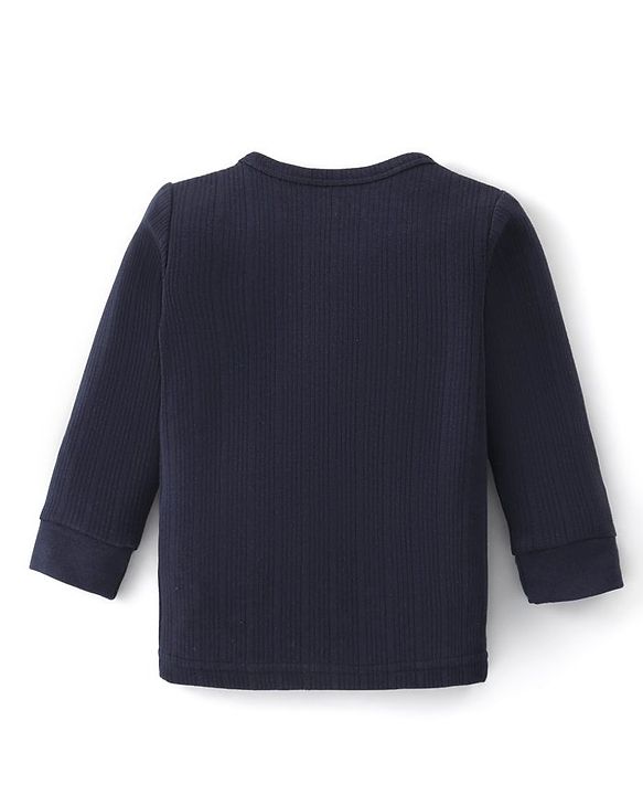 Babyhug Full Sleeves Solid Thermal Vests & Pant Set of 3 - Navy Blue