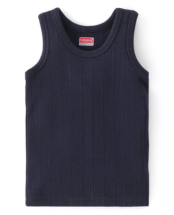 Babyhug Full Sleeves Solid Thermal Vests & Pant Set of 3 - Navy Blue