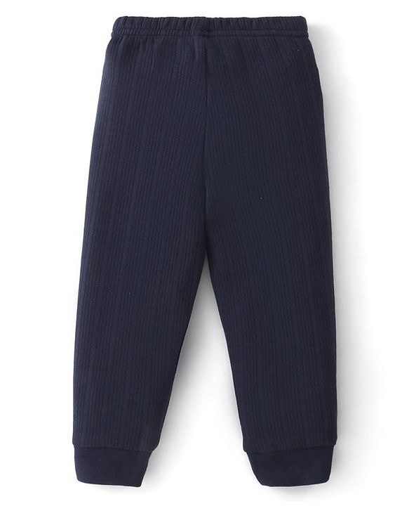 Babyhug Full Sleeves Solid Thermal Vests & Pant Set of 3 - Navy Blue