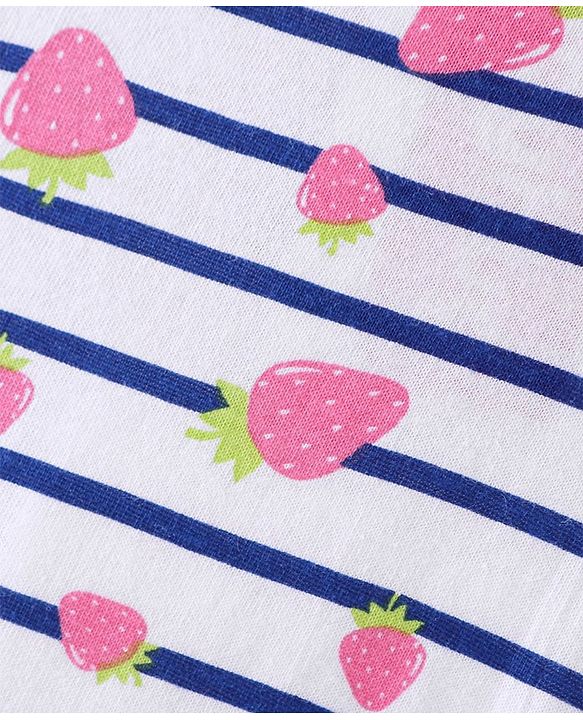 Babyhug Cotton Knit Cap Sleeve Nighty With Strawberry Print - White