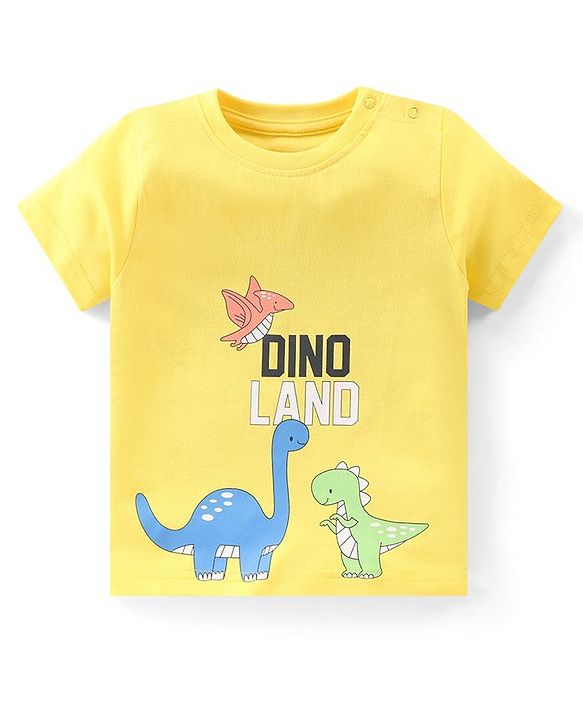 Babyhug Single Jersey Knit Half Sleeves Dino Printed Night Suit - Yellow