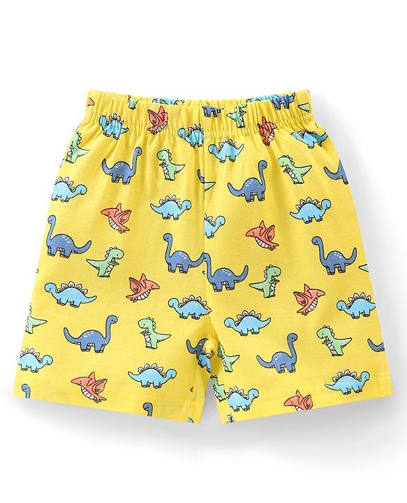 Babyhug Single Jersey Knit Half Sleeves Dino Printed Night Suit - Yellow