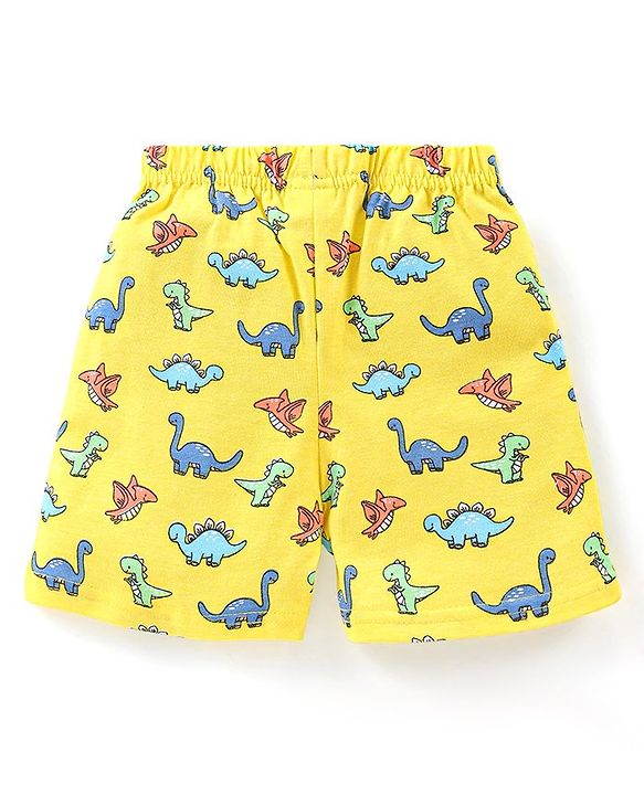 Babyhug Single Jersey Knit Half Sleeves Dino Printed Night Suit - Yellow