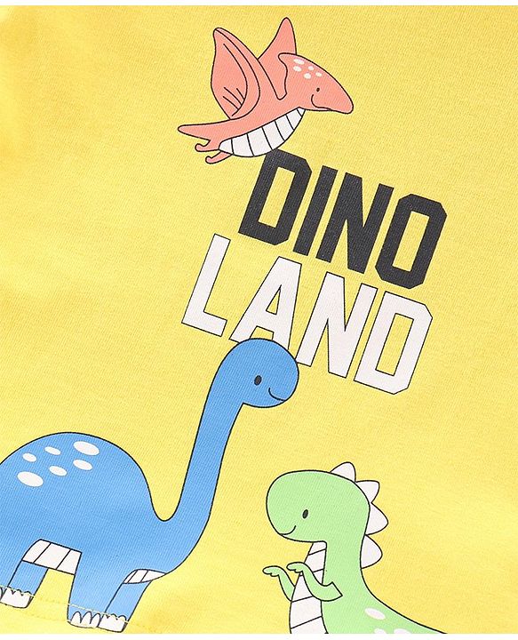 Babyhug Single Jersey Knit Half Sleeves Dino Printed Night Suit - Yellow