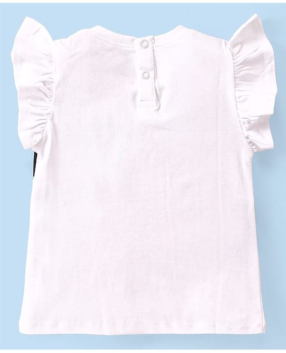 Babyhug Disney Cotton Knit Frill Sleeves Top  with Frill Detailing Minnie Mouse Graphics - White