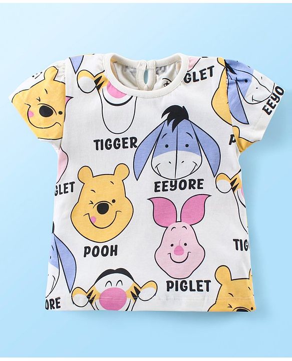 Babyhug Disney Cotton Knit Half Sleeves T-Shirt With Winnie the Pooh  Print - Offwhite