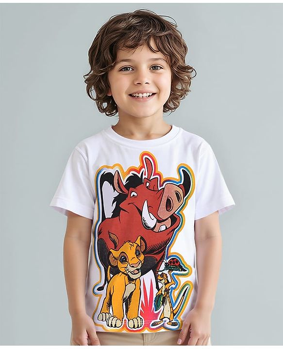 Babyhug Disney  Cotton Knit Half Sleeves T-Shirt with Lion King  Graphics - White