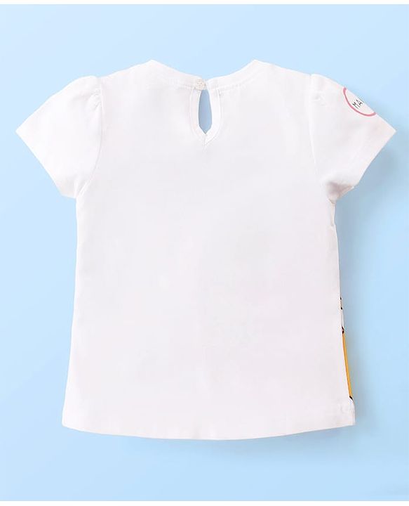 Babyhug Disney Cotton Knit Half Sleeves Top with Marie Graphics- White