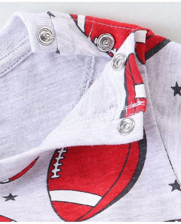 Babyhug Cotton Knit Half Sleeves Night Suit Rugby Ball Print - Grey