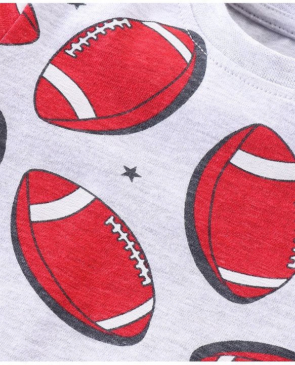 Babyhug Cotton Knit Half Sleeves Night Suit Rugby Ball Print - Grey