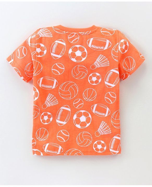 Babyhug Cotton Knit Half Sleeves Night Suit Football Print - Orange