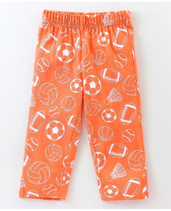 Babyhug Cotton Knit Half Sleeves Night Suit Football Print - Orange