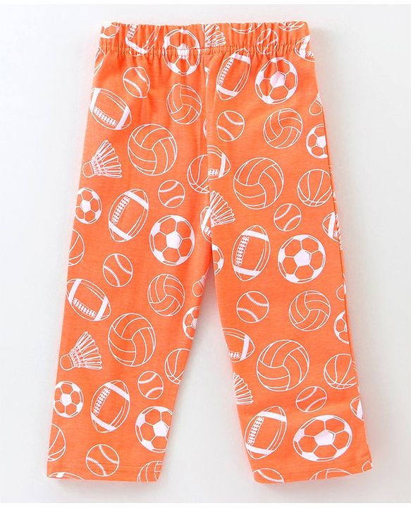 Babyhug Cotton Knit Half Sleeves Night Suit Football Print - Orange
