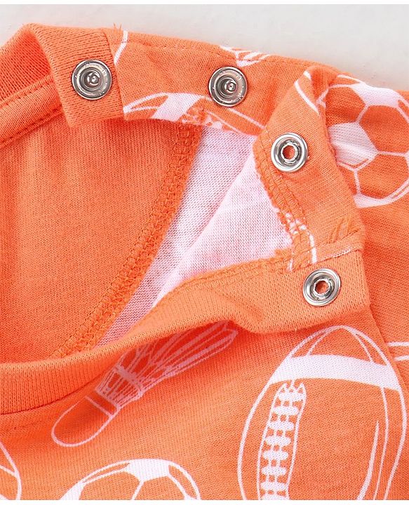 Babyhug Cotton Knit Half Sleeves Night Suit Football Print - Orange