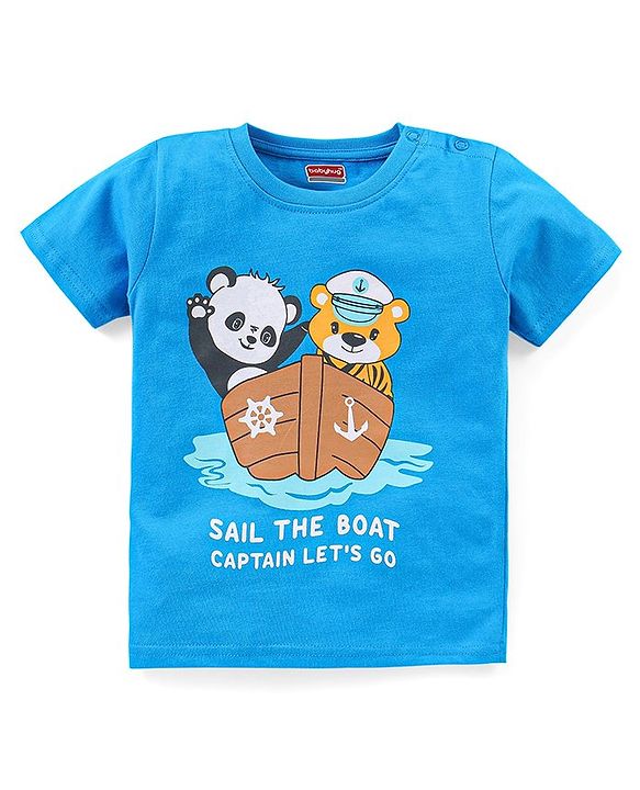 Babyhug Single Jersey Knit Half Sleeves Night Suit Animal Print - Blue