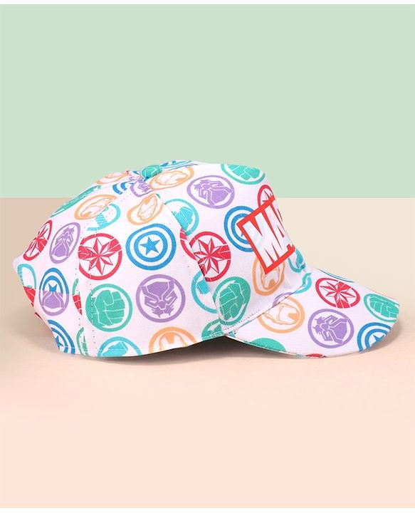 Babyhug Marvel Cotton Summer Cap With Avengers  Print - Bright White