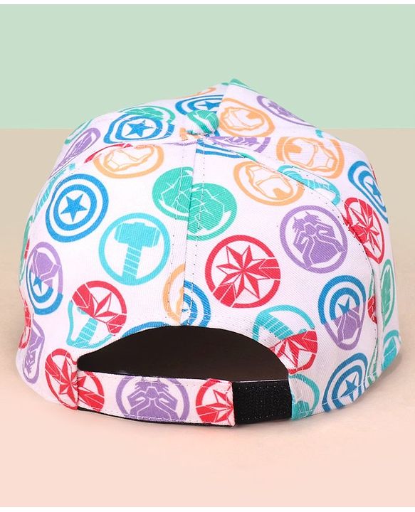 Babyhug Marvel Cotton Summer Cap With Avengers  Print - Bright White