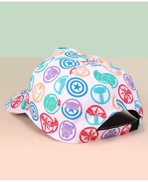 Babyhug Marvel Cotton Summer Cap With Avengers  Print - Bright White