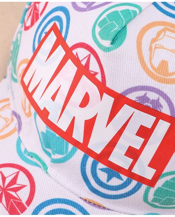 Babyhug Marvel Cotton Summer Cap With Avengers  Print - Bright White