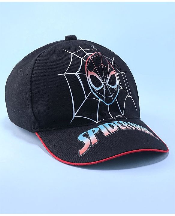 Pine Kids Marvel Cotton Summer Cap With Spiderman Graphics - Black