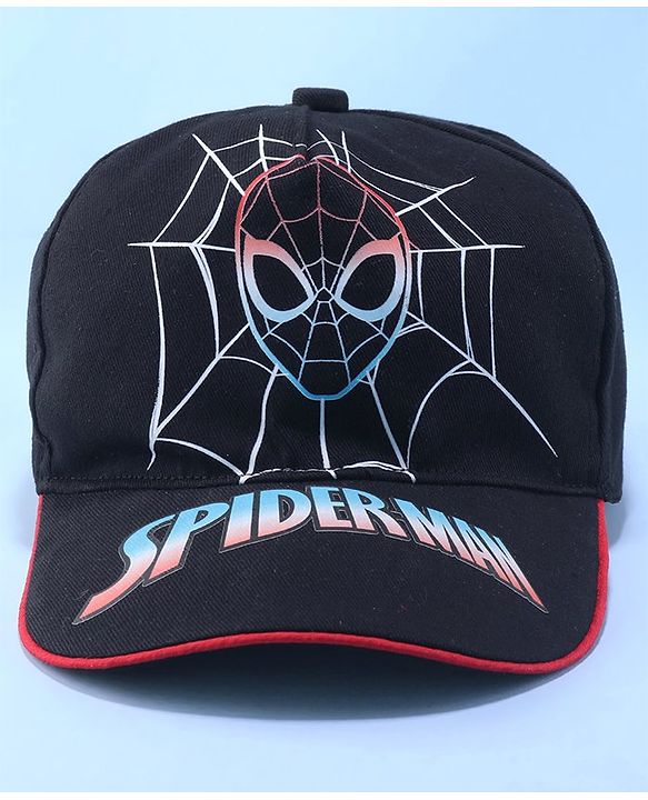 Pine Kids Marvel Cotton Summer Cap With Spiderman Graphics - Black