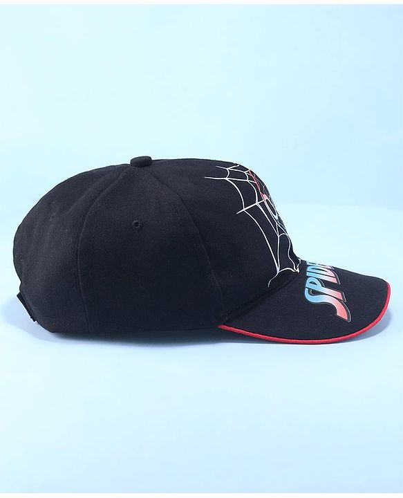 Pine Kids Marvel Cotton Summer Cap With Spiderman Graphics - Black