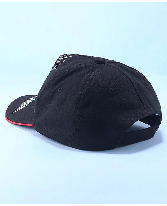 Pine Kids Marvel Cotton Summer Cap With Spiderman Graphics - Black