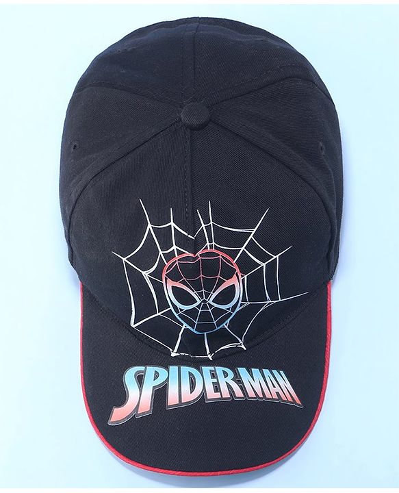 Pine Kids Marvel Cotton Summer Cap With Spiderman Graphics - Black
