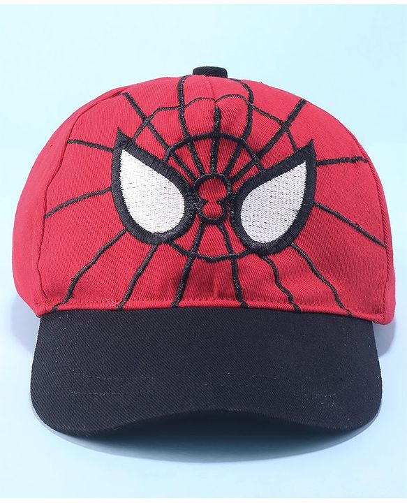 Pine Kids Marvel Cotton Summer Cap With Spiderman Graphics - Black