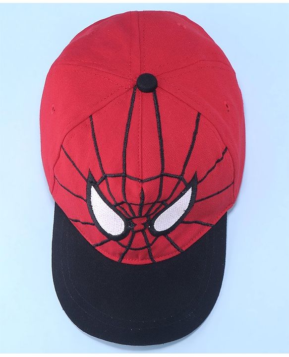 Pine Kids Marvel Cotton Summer Cap With Spiderman Graphics - Black