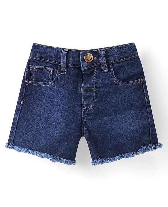 Babyhug Single Jersey Knit Frill Sleeves Top With Floral Print & Denim Shorts Set - White  & Blue