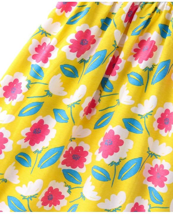 Pine Kids Cotton Knit Sleeveless Frock with Floral Print - Yellow