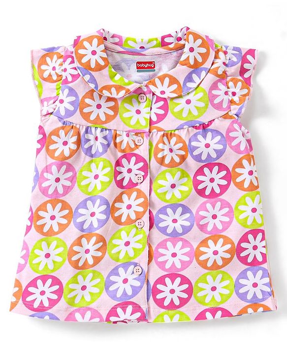Babyhug Single Jersey Half Sleeves Night Suit Floral Print - Multicolour
