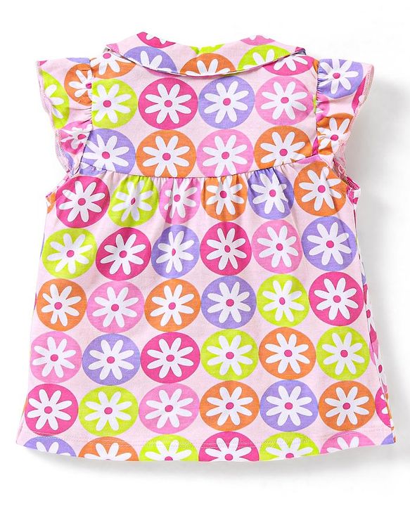 Babyhug Single Jersey Half Sleeves Night Suit Floral Print - Multicolour