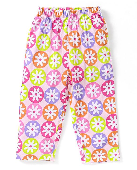 Babyhug Single Jersey Half Sleeves Night Suit Floral Print - Multicolour